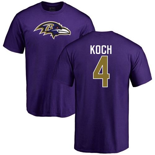 Men Baltimore Ravens Purple Sam Koch Name and Number Logo NFL Football #4 T Shirt